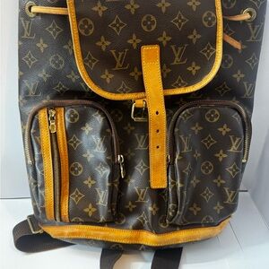 Louis Vuitton Monogram Canvas Backpack with Tan Leather Trim